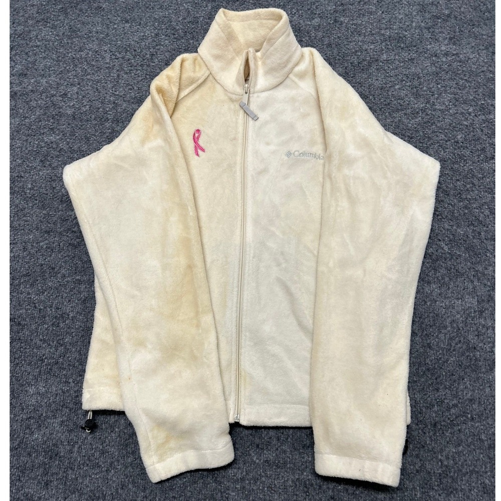 Columbia Fleece Jacket Womens Size M Cream Pink Ribbon Breast Cancer Stained
